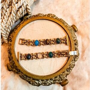 Hadleys Gold Filled and Carved Stone Watch Bracelet